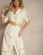 j&x Rochie tip cămașă Bej din bumbac cu curea împletită Sariene