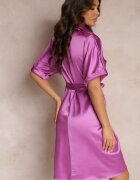 j&x Rochie tip cămașă mov închis cu încrețituri și cordon legat Batha