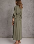 j&x Rochie tip cămașă Verde din bumbac cu cordon legat și mâneci rulate Cesela