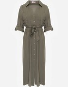 j&x Rochie tip cămașă Verde din bumbac cu cordon legat și mâneci rulate Cesela