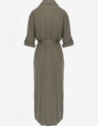 j&x Rochie tip cămașă Verde din bumbac cu cordon legat și mâneci rulate Cesela