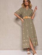 j&x Rochie tip cămașă Verde închis din bumbac cu curea împletită Sariene