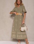 j&x Rochie tip cămașă Verde închis din bumbac cu curea împletită Sariene