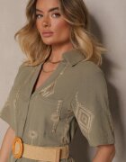 j&x Rochie tip cămașă Verde închis din bumbac cu curea împletită Sariene