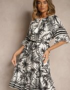 j&x Rochie tip cutie Albă Decorată cu imprimeu floral și șnur la decolteu Miranissa