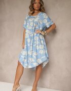 j&x Rochie tip cutie albastru deschis din viscoză cu flori Aranolia