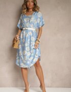 j&x Rochie tip cutie albastru deschis din viscoză cu flori Aranolia