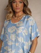 j&x Rochie tip cutie albastru deschis din viscoză cu flori Aranolia