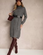j&x Rochie Tip cutie Gri închis Tip pulover Cu guler înalt Din bumbac și lână Elanavia