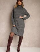 j&x Rochie Tip cutie Gri închis Tip pulover Cu guler înalt Din bumbac și lână Elanavia