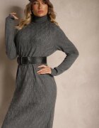 j&x Rochie Tip cutie Gri închis Tip pulover Cu guler înalt Din bumbac și lână Elanavia