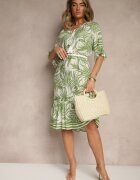 j&x Rochie Tip cutie Verde Decorată cu Imprimeu Floral și Legătură la Decolteu Miranissa