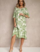 j&x Rochie Tip cutie Verde Decorată cu Imprimeu Floral și Legătură la Decolteu Miranissa