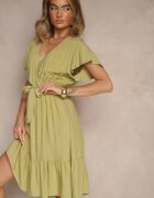 j&x Rochie Tip Plic Verde din Viscoză Decorată cu Curea Lanestea