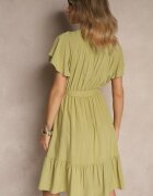 j&x Rochie Tip Plic Verde din Viscoză Decorată cu Curea Lanestea