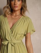 j&x Rochie Tip Plic Verde din Viscoză Decorată cu Curea Lanestea