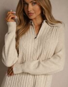 j&x Rochie tip pulover Bej deschis din bumbac și lână decorată cu fermoar Reinda
