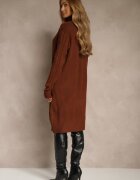 j&x Rochie tip pulover maro deschis cu guler înalt din lână și bumbac și cu împletitură decorativă Reilenea