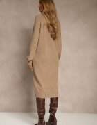 j&x Rochie tricotată Bej cu Bumbac și Lână Decorată cu Fermoar Reinda