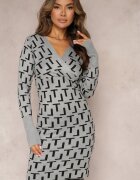 j&x Rochie tricotată gri cu model geometric cu decolteu petrecut Isobell
