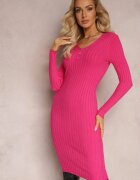 j&x Rochie Tricotată Mulată Fucsia cu Centură Greviana