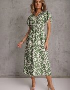 j&x Rochie Verde Cintrată din Viscoză cu Decolteu Petrecut Jynaela