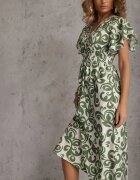 j&x Rochie Verde Cintrată din Viscoză cu Decolteu Petrecut Jynaela
