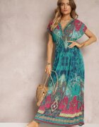 j&x Rochie verde cu croială petrecută cu imprimeu ornamental Nalori