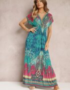 j&x Rochie verde cu croială petrecută cu imprimeu ornamental Nalori