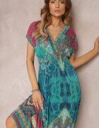j&x Rochie verde cu croială petrecută cu imprimeu ornamental Nalori