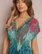 j&x Rochie verde cu croială petrecută cu imprimeu ornamental Nalori