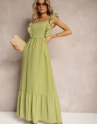 j&x Rochie Verde cu legătură la spate cu bretele cu volane și elastic în talie Rollas