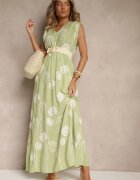 j&x Rochie Verde cu Viscoză Decorată cu Broderii Lumamire