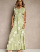 j&x Rochie Verde cu Viscoză Decorată cu Broderii Lumamire