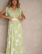 j&x Rochie Verde cu Viscoză Decorată cu Broderii Lumamire
