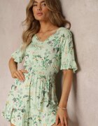 j&x Rochie Verde deschis cu imprimeu floral din viscoză cu elastic în talie Dahlie
