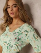 j&x Rochie Verde deschis cu imprimeu floral din viscoză cu elastic în talie Dahlie