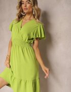 j&x Rochie Verde deschis cu Volane și Elastic încrețit în Talie Edenia