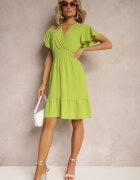 j&x Rochie Verde deschis cu Volane și Elastic încrețit în Talie Edenia