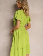 j&x Rochie Verde deschis cu Volane și Elastic încrețit în Talie Edenia