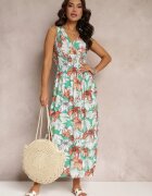 j&x Rochie Verde Evazată Maxi cu elastic în talie florală Sasta