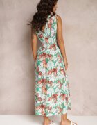 j&x Rochie Verde Evazată Maxi cu elastic în talie florală Sasta