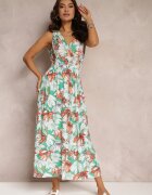 j&x Rochie Verde Evazată Maxi cu elastic în talie florală Sasta