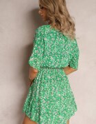 j&x Rochie Verde Evazată Mini din Viscoză cu volan cu elastic în talie Etase