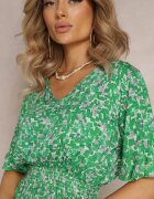 j&x Rochie Verde Evazată Mini din Viscoză cu volan cu elastic în talie Etase