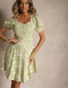 j&x Rochie Verde Florală cu Mâneci Bufante Deviriel