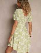 j&x Rochie Verde Florală cu Mâneci Bufante Deviriel