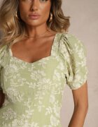 j&x Rochie Verde Florală cu Mâneci Bufante Deviriel