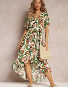j&x Rochie Verde Imprimată Midi cu elastic în talie din viscoză Angelett