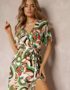 j&x Rochie Verde Imprimată Midi cu elastic în talie din viscoză Angelett